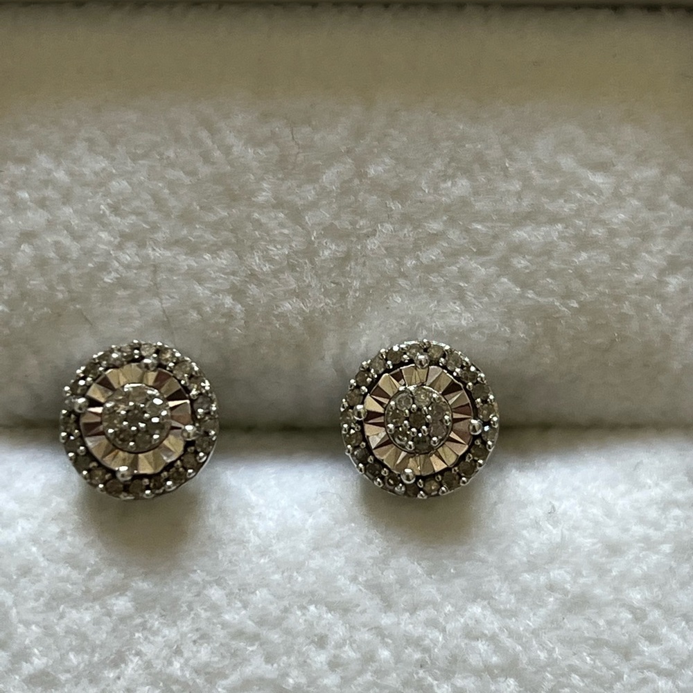 sterling silver diamond earrings - Picture 3 of 4